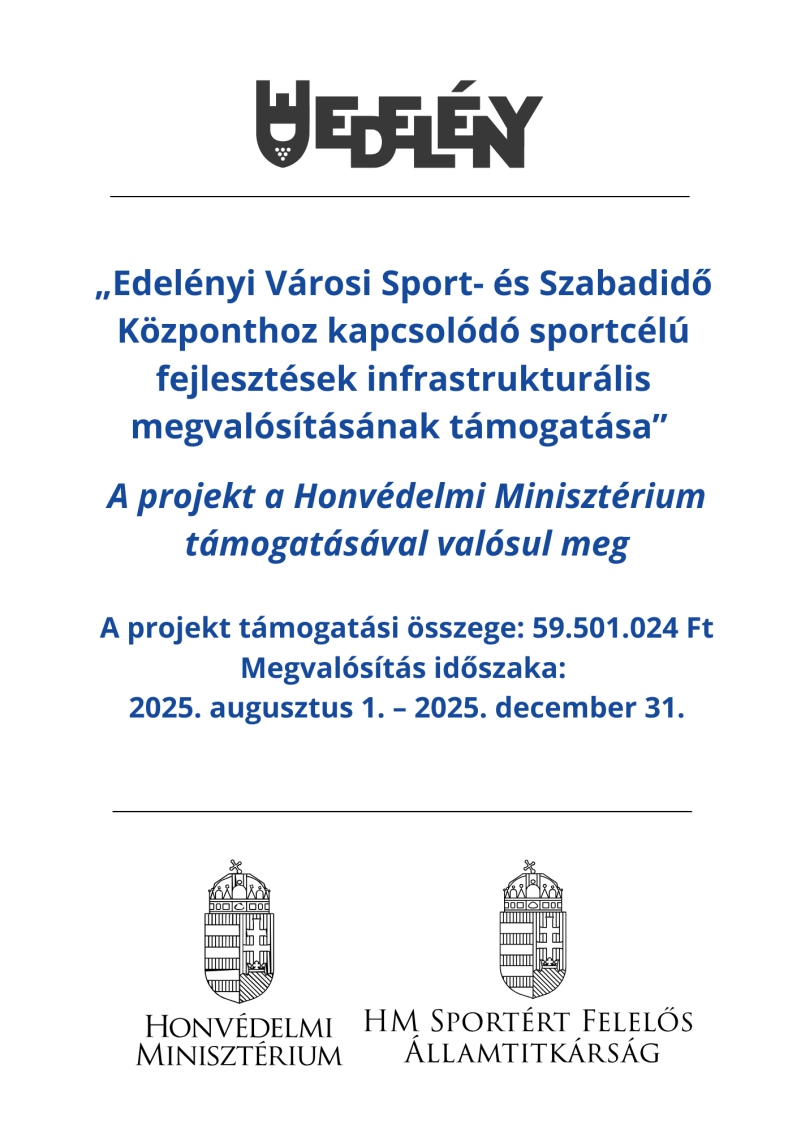 Közlemény a Sport- és Szabadidő Központhoz kapcsolódó infrastrukturális fejlesztések támogatásáról. A kép teljes szövege az alatta található lenyíló átiratban olvasható.