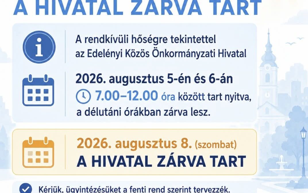 Tájékoztatás a Hivatal rendkívüli nyitvatartásáról